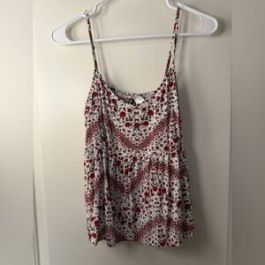 H&M Red and White Floral Smocked Top